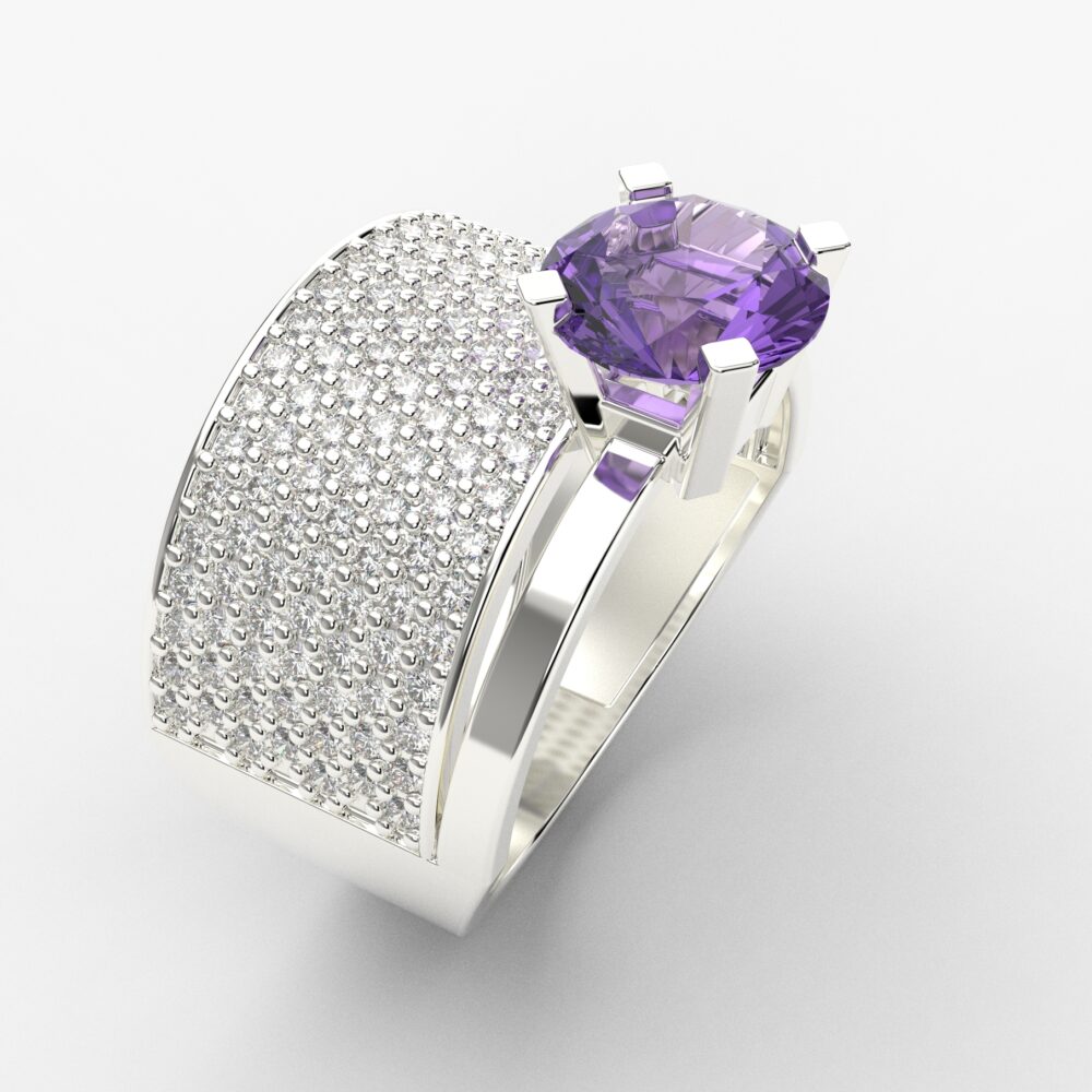 Prsten model 41 od belog zlata sa ametistom i brilijantima