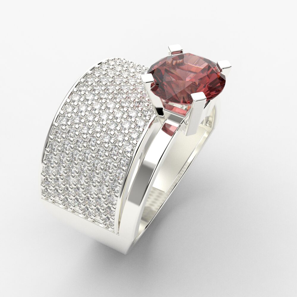 Prsten model 41 od belog zlata sa granatom i brilijantima