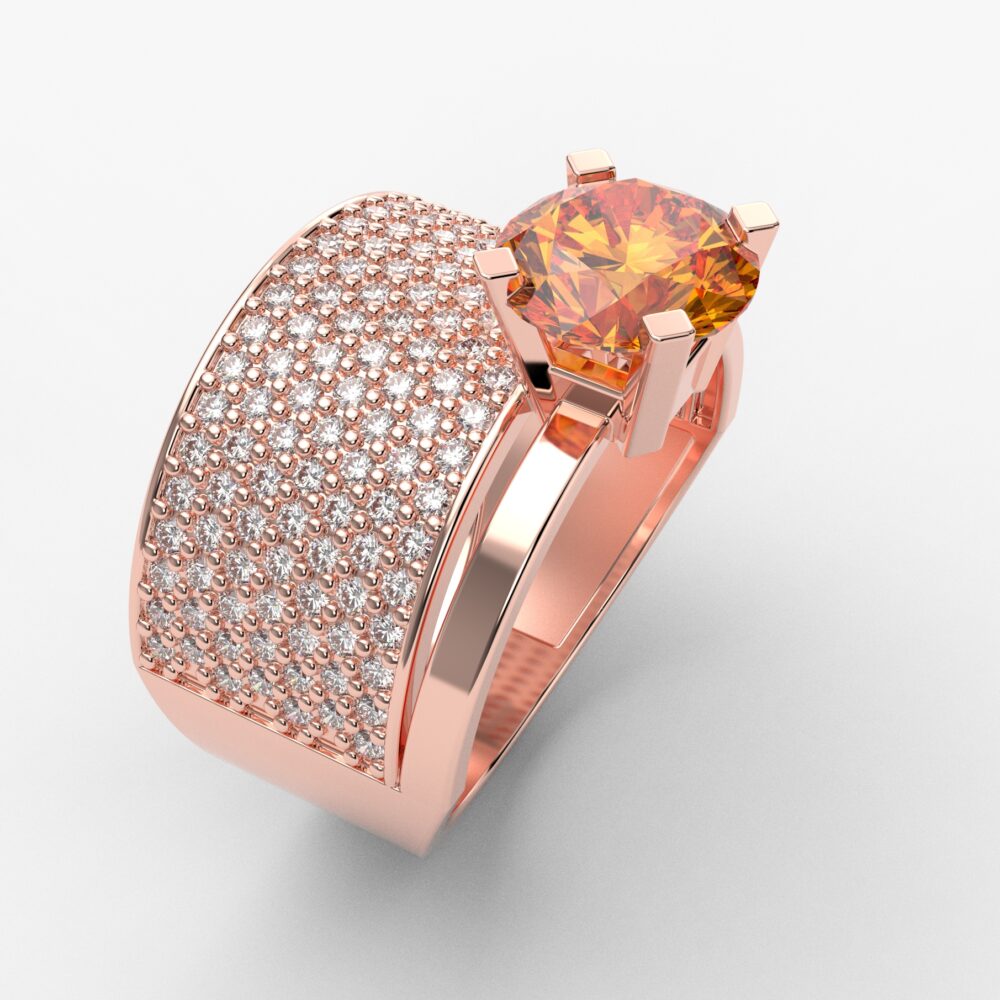 Prsten model 41 od roze zlata sa citrinom i cirkonima