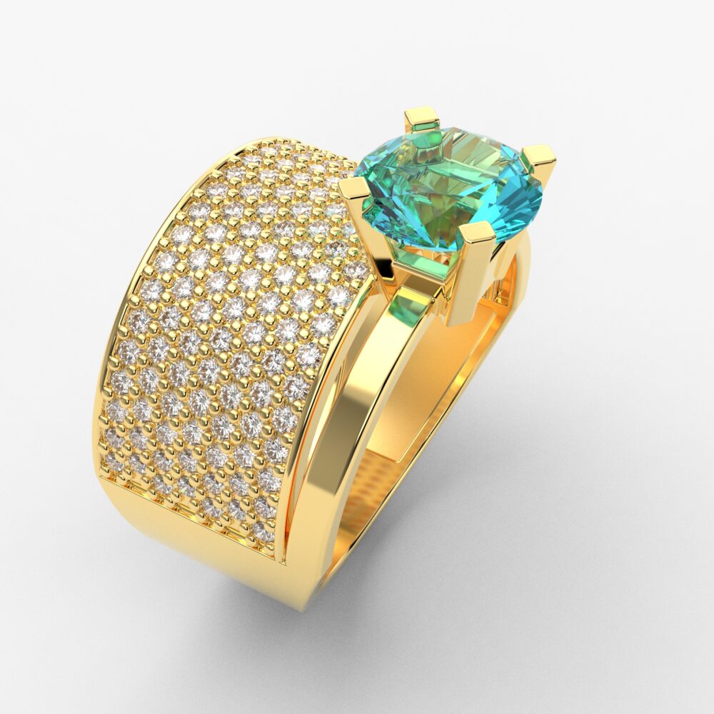 Prsten model 41 od žutog zlata sa akvamarinom i brilijantima