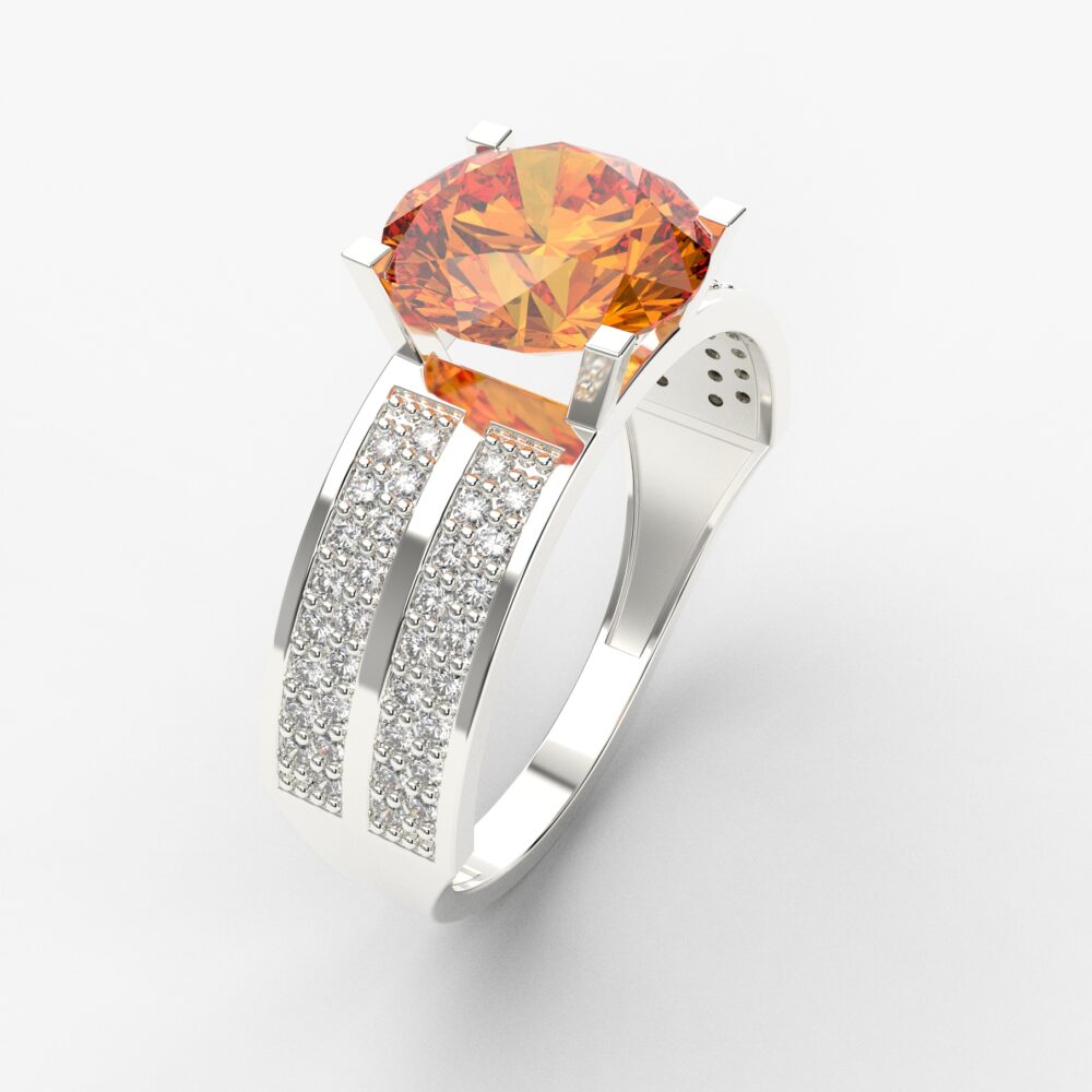 Prsten model 45 od belog zlata sa citrinom i cirkonima