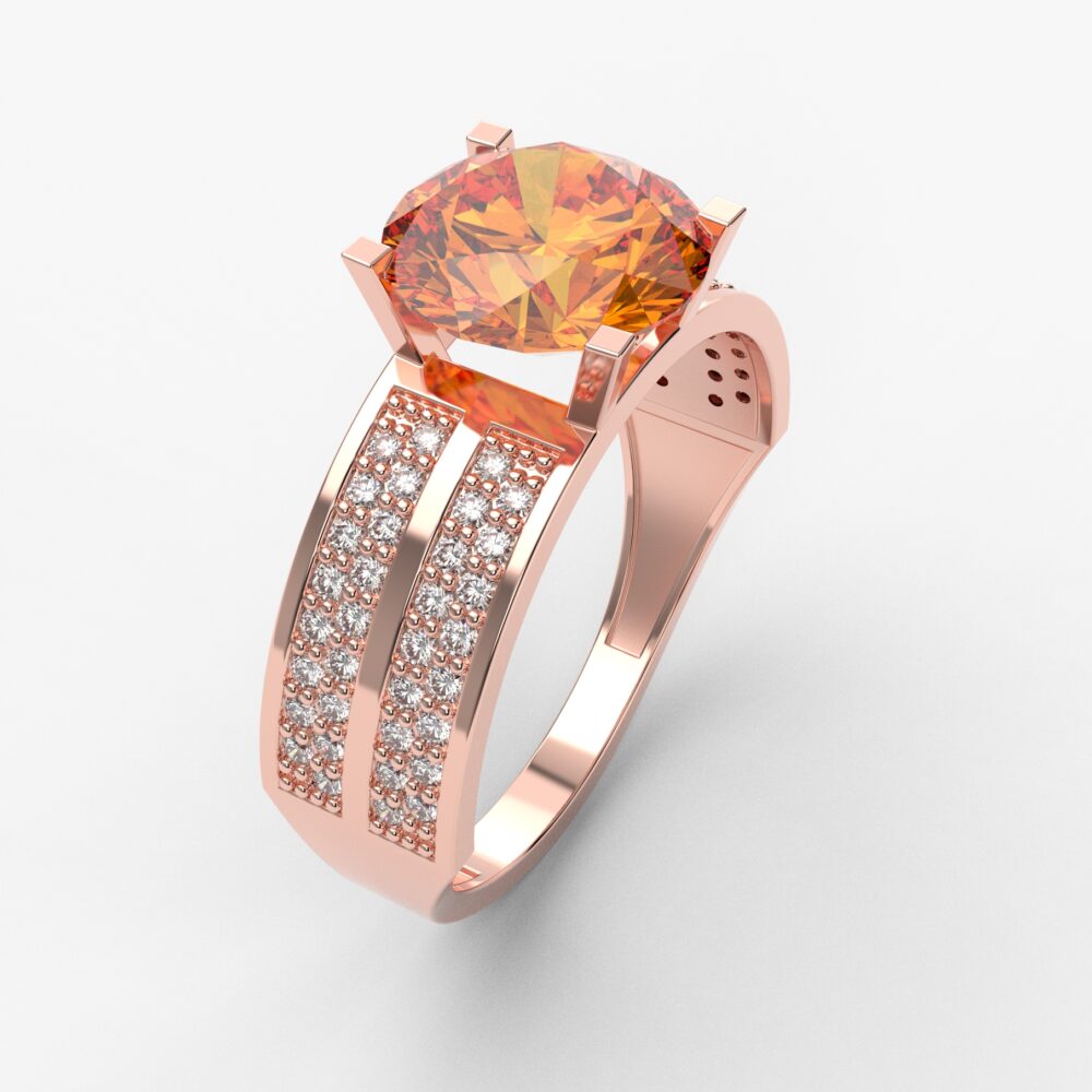 Prsten model 45 od roze zlata sa citrinom i brilijantima