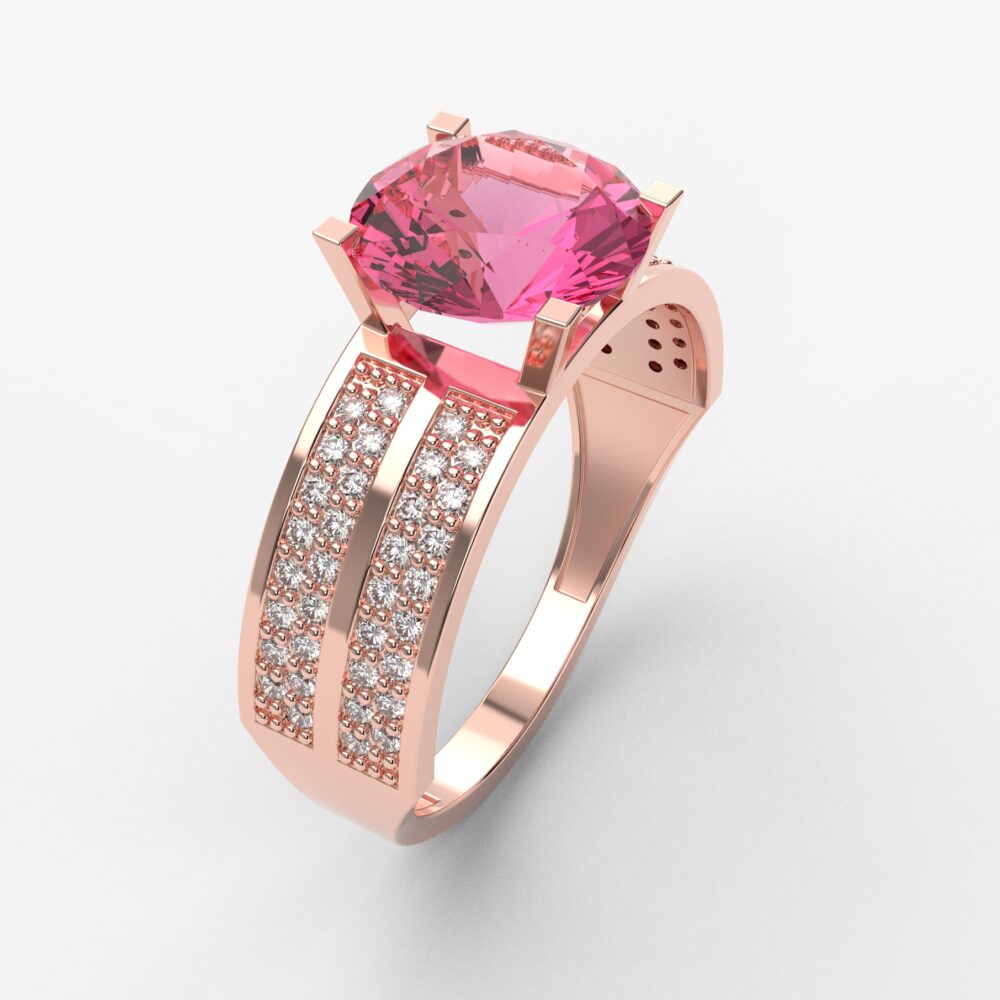 Prsten model 45 od roze zlata sa morganitom i cirkonima