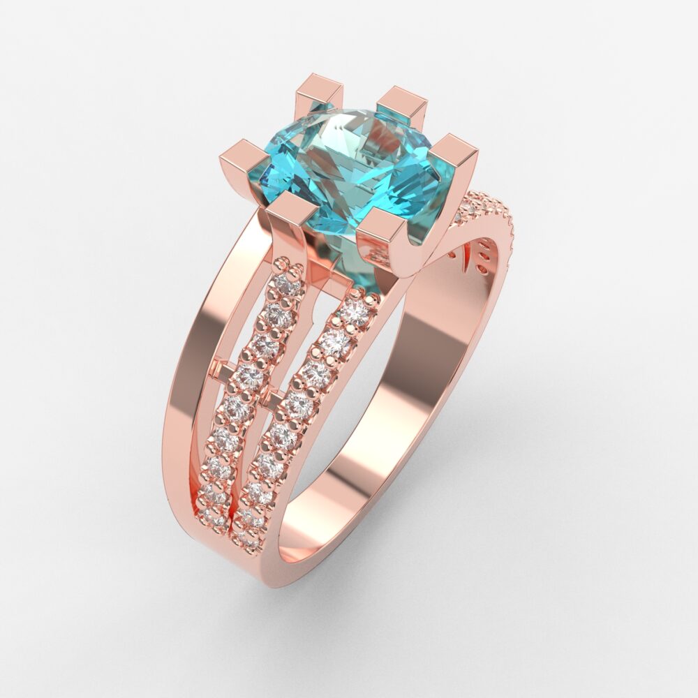 Prsten model 5 od roze zlata sa akvamarinom