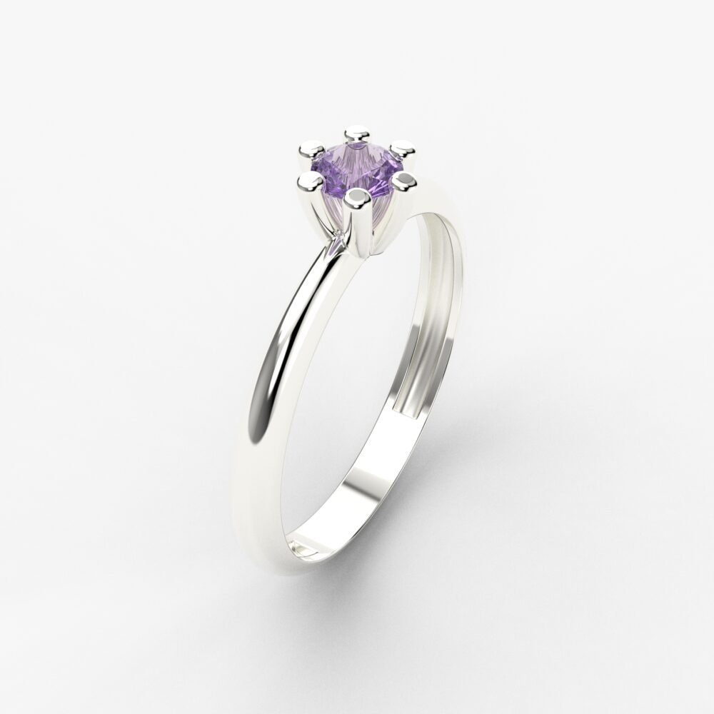 Prsten model 51 od belog zlata sa ametistom