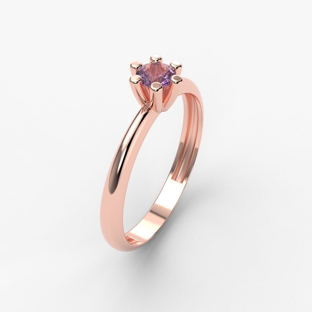 Prsten model 51 od roze zlata sa ametistom