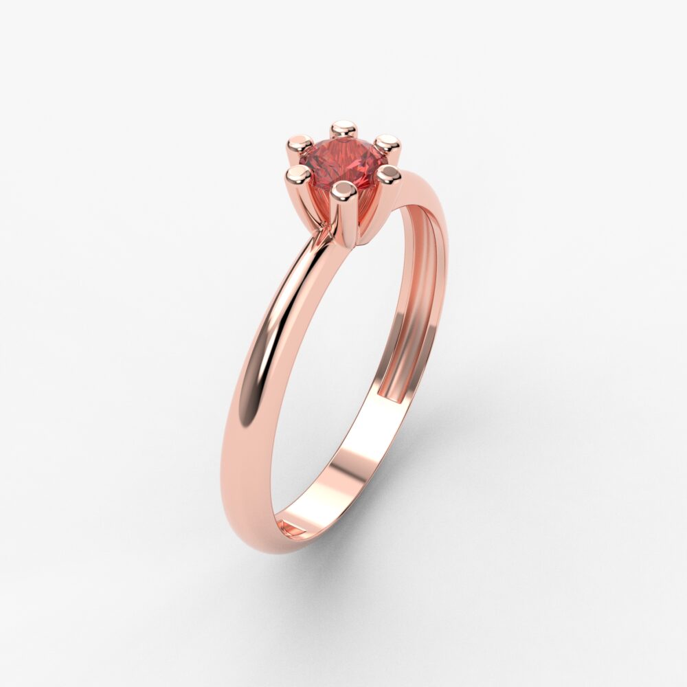 Prsten model 51 od roze zlata sa rubinom