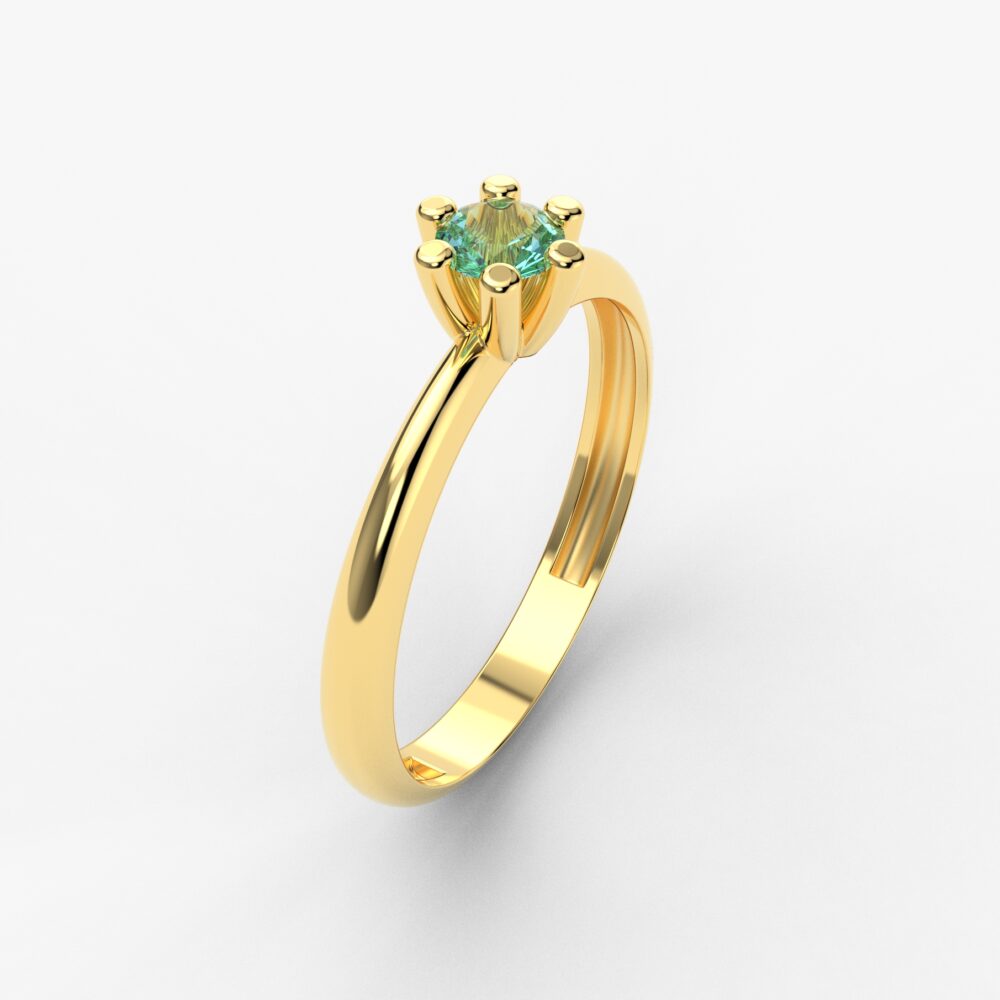 Prsten model 51 od žutog zlata sa akvamarinom