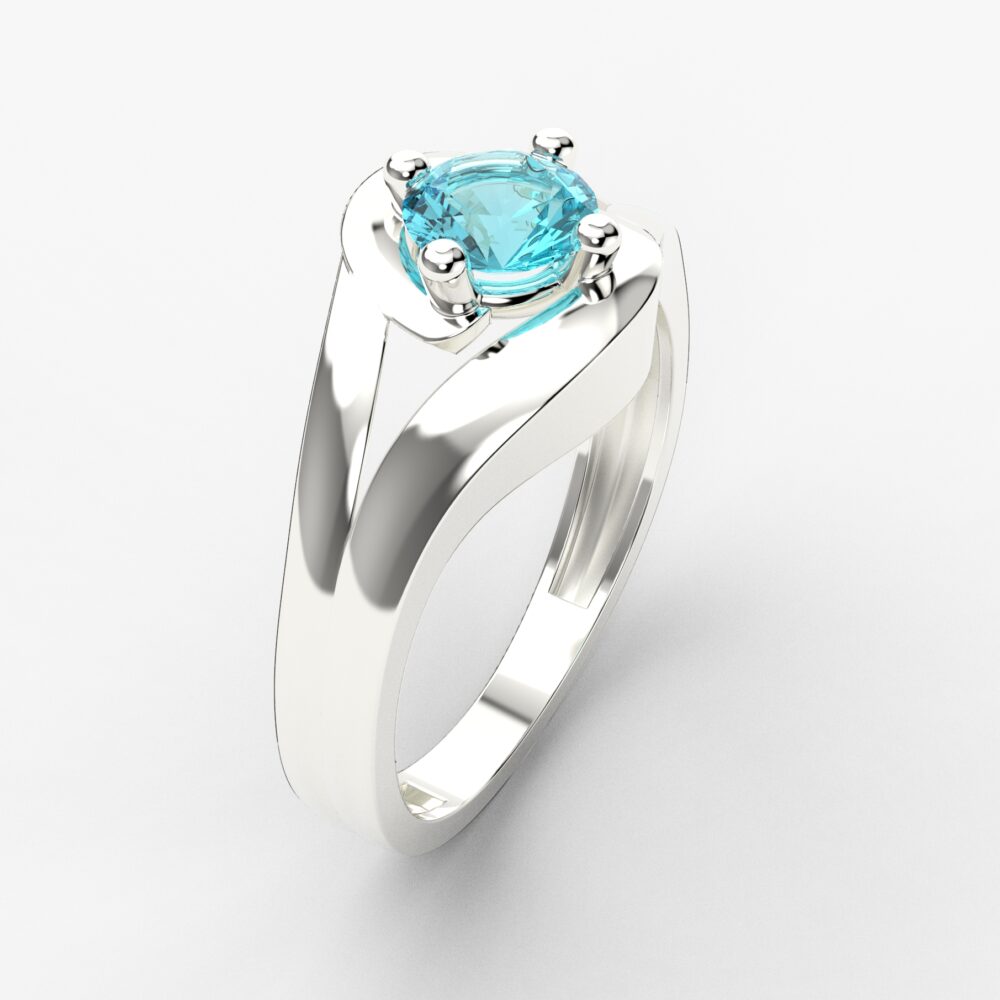 Prsten model 53 od belog zlata sa akvamarinom