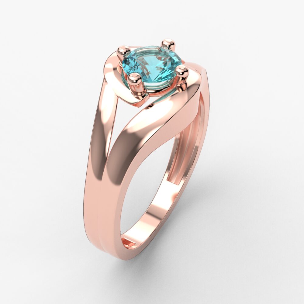 Prsten model 53 od roze zlata sa akvamarinom