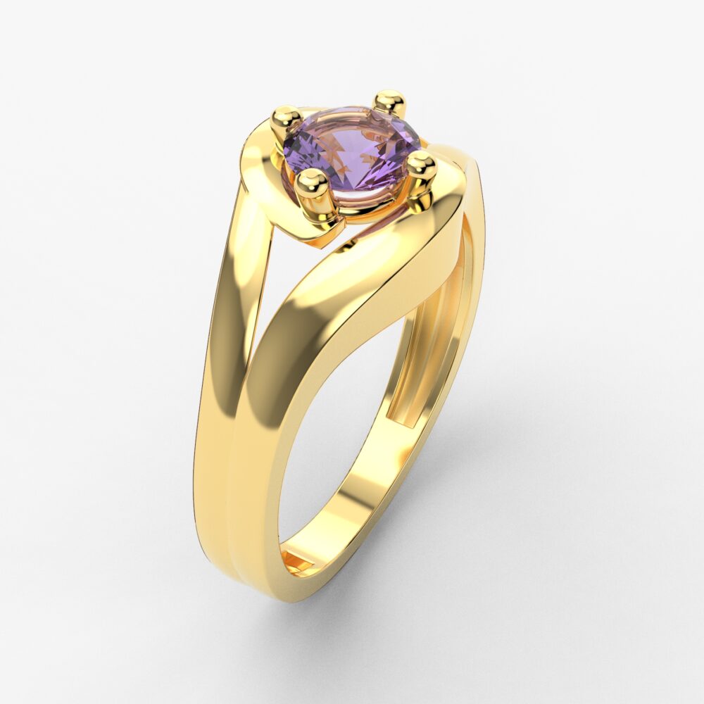 Prsten model 53 od žutog zlata sa ametistom