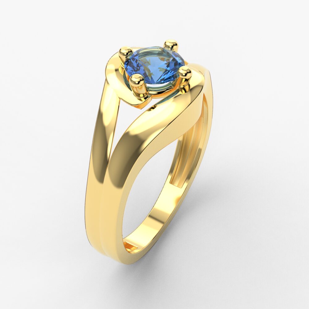 Prsten model 53 od žutog zlata sa plavim topazom