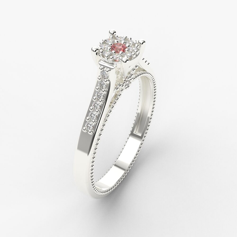 Prsten model 54 od belog zlata sa rubinom i cirkonima