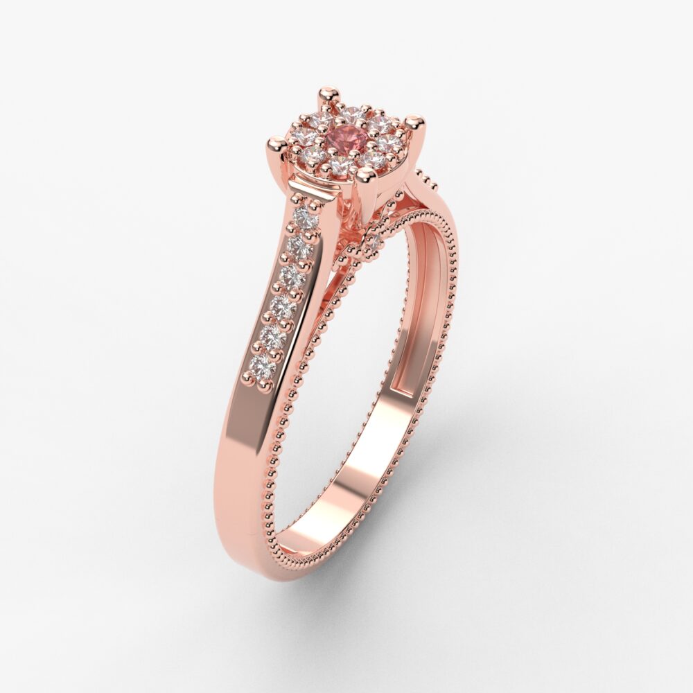 Prsten model 54 od roze zlata sa rubinom i cirkonima