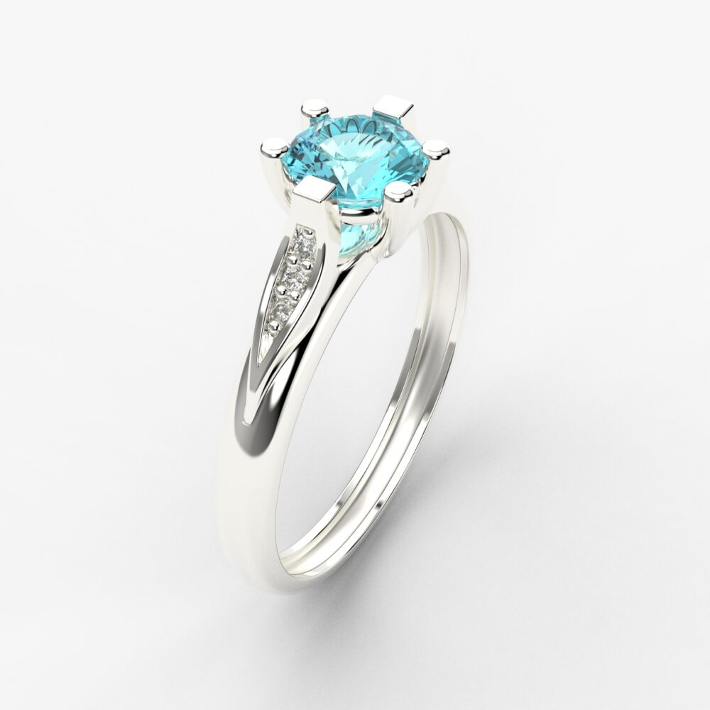 Prsten model 55 od belog zlata sa akvamarinom i brilijantima