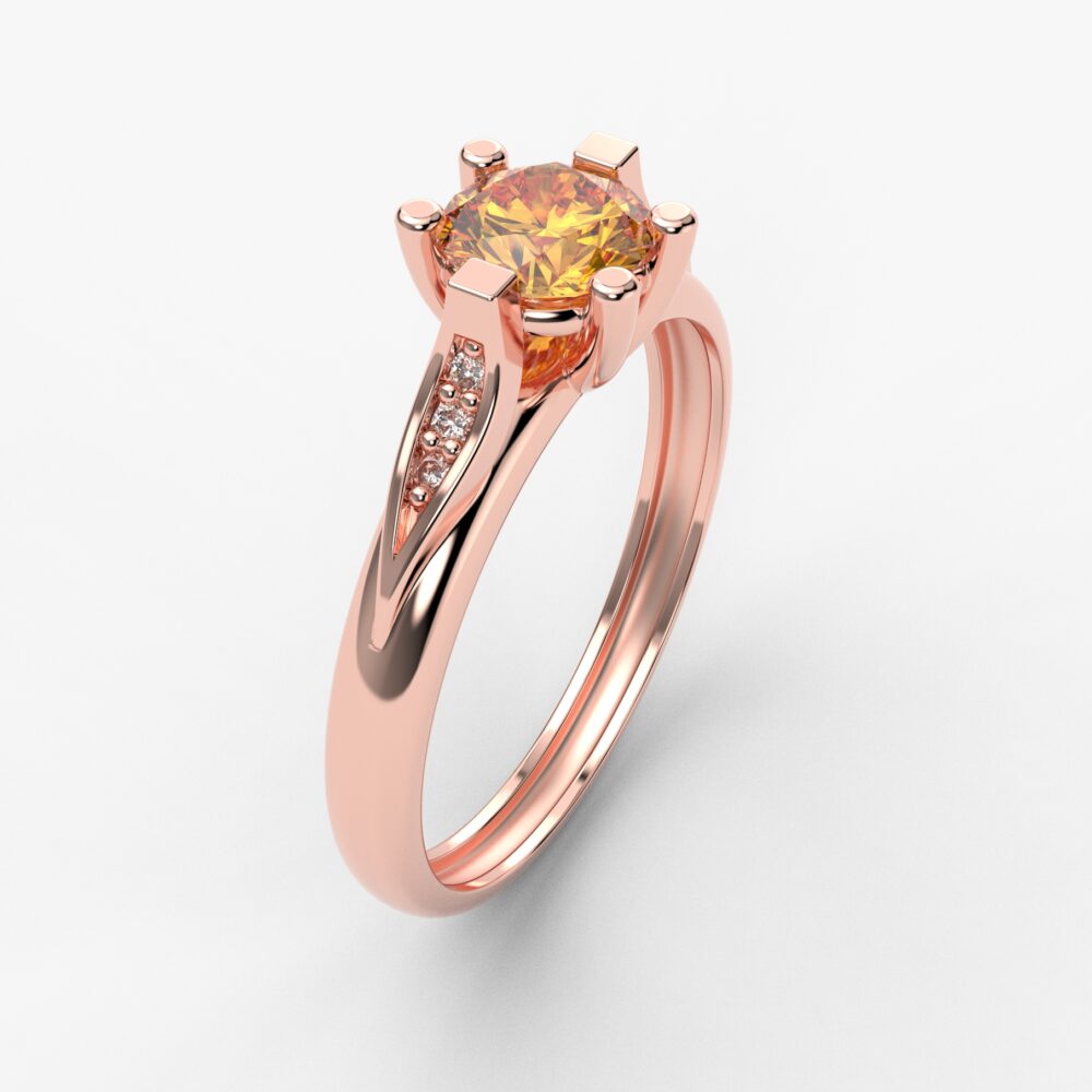 Prsten model 55 od roze zlata sa citrinom i cirkonima