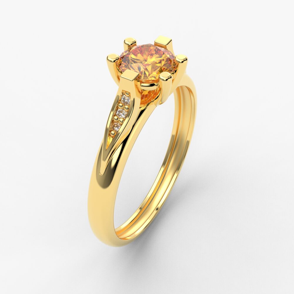 Prsten model 55 od žutog zlata sa citrinom i cirkonima