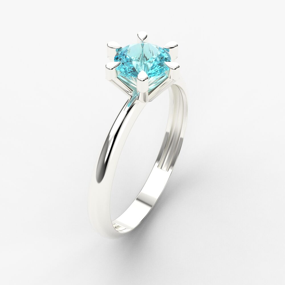 Prsten model 56 od belog zlata sa akvamarinom