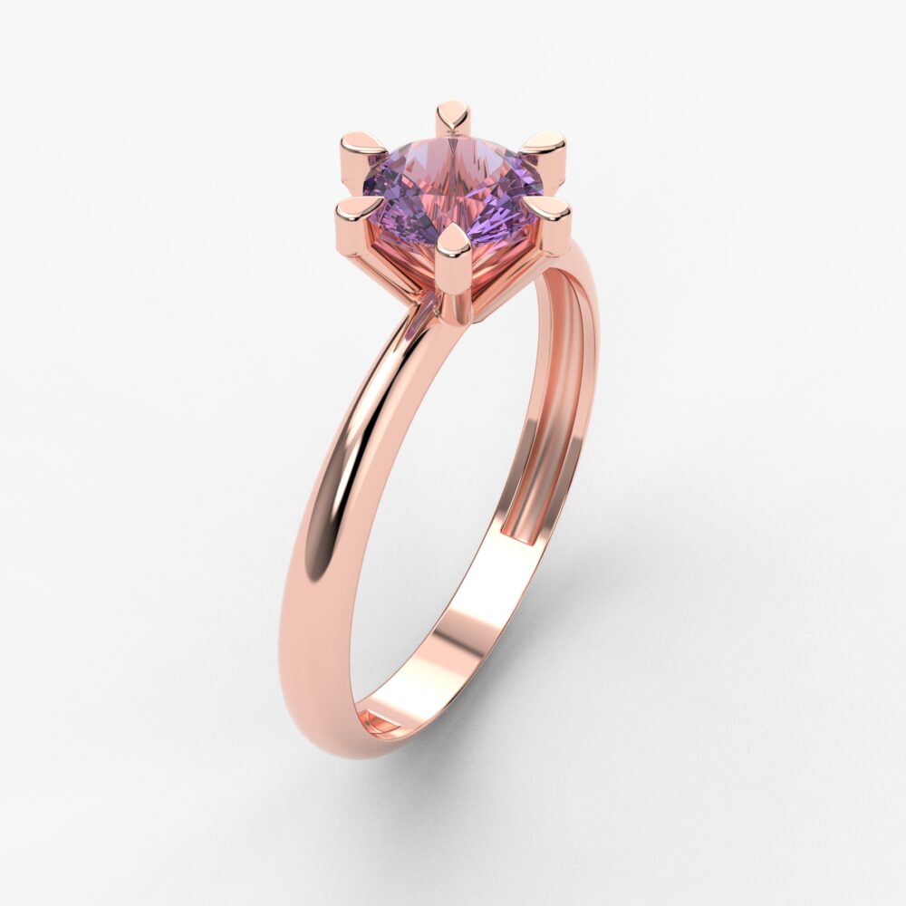 Prsten model 56 od roze zlata sa ametistom