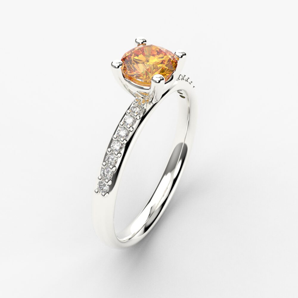 Prsten model 57 od belog zlata sa citrinom i brilijantima