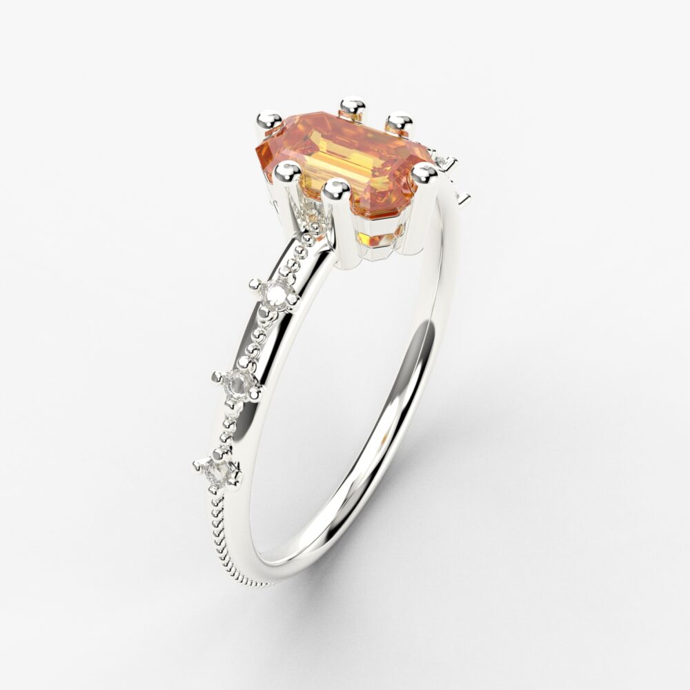Prsten model 58 od belog zlata sa citrinom i cirkonima