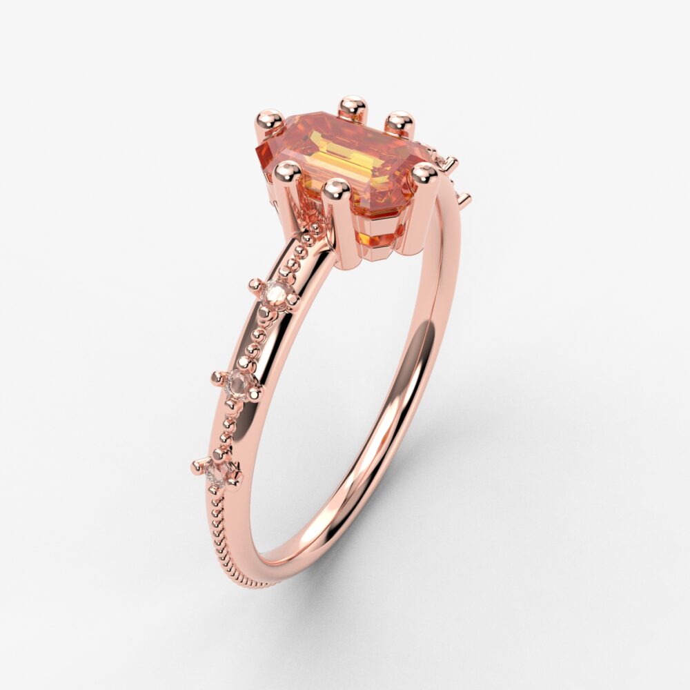 Prsten model 58 od roze zlata sa citrinom i cirkonima