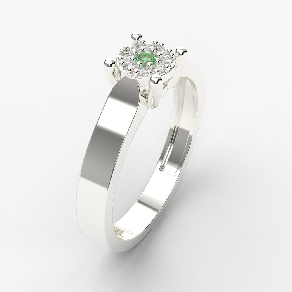 Prsten model 59 od belog zlata sa smaragdom i cirkonima