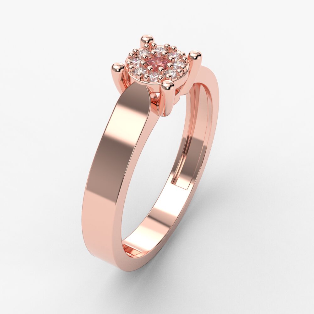 Prsten model 59 od roze zlata sa rubinom i cirkonima