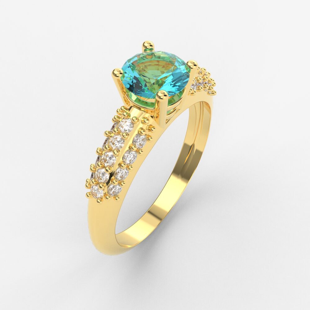 Prsten model 6 od žutog zlata sa akvamarinom i brilijantima