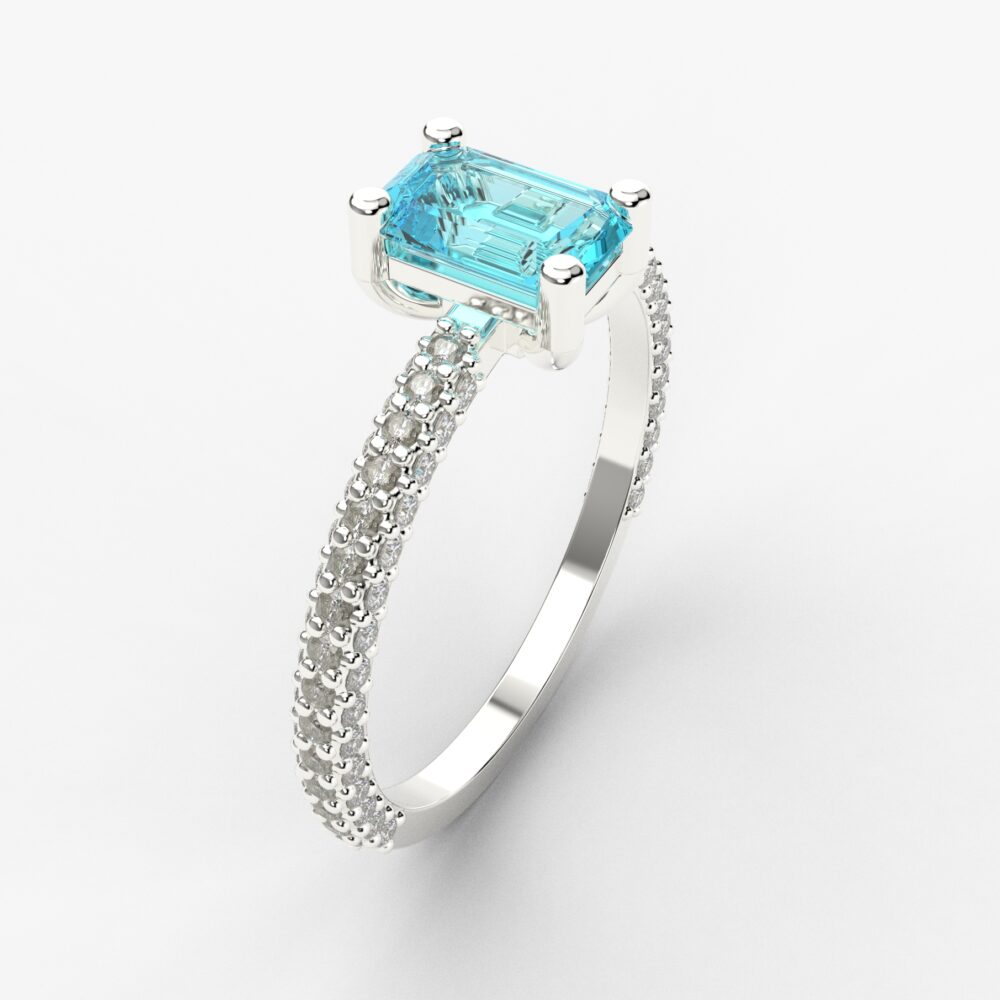 Prsten model 60 od belog zlata sa akvamarinom i brilijantima