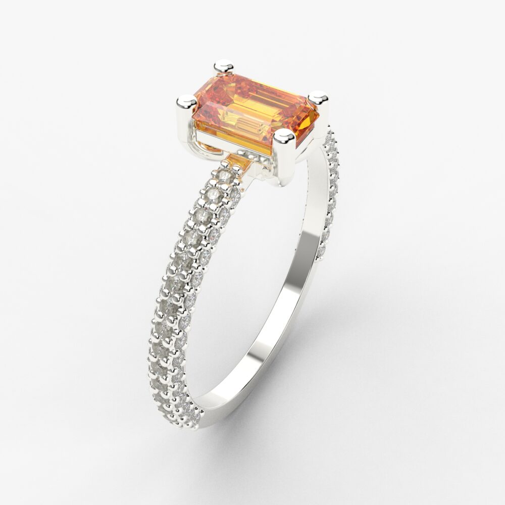 Prsten model 60 od belog zlata sa citrinom i cirkonima