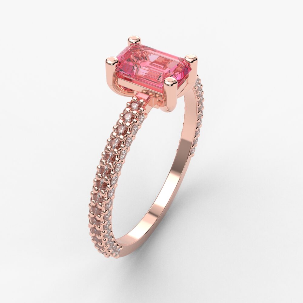 Prsten model 60 od roze zlata sa morganitom i cirkonima