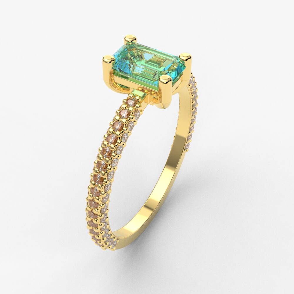 Prsten model 60 od žutog zlata sa akvamarinom i brilijantima