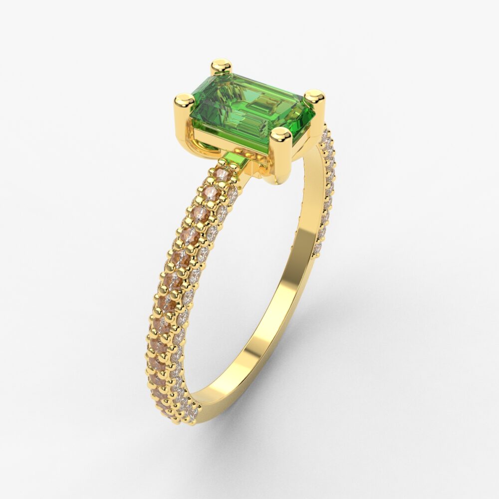 Prsten model 60 od žutog zlata sa smaragdom i cirkonima