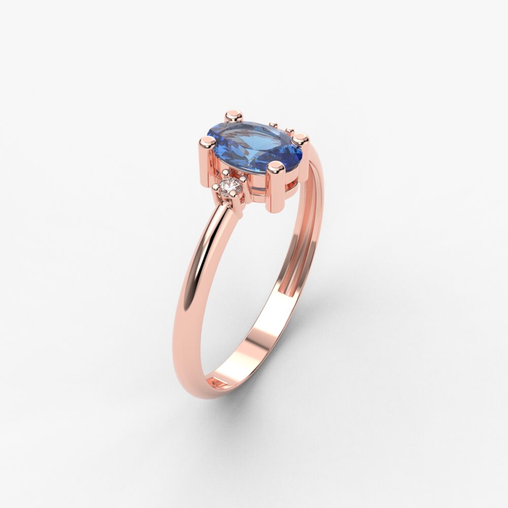Prsten model 64 od roze zlata sa safirom i cirkonima
