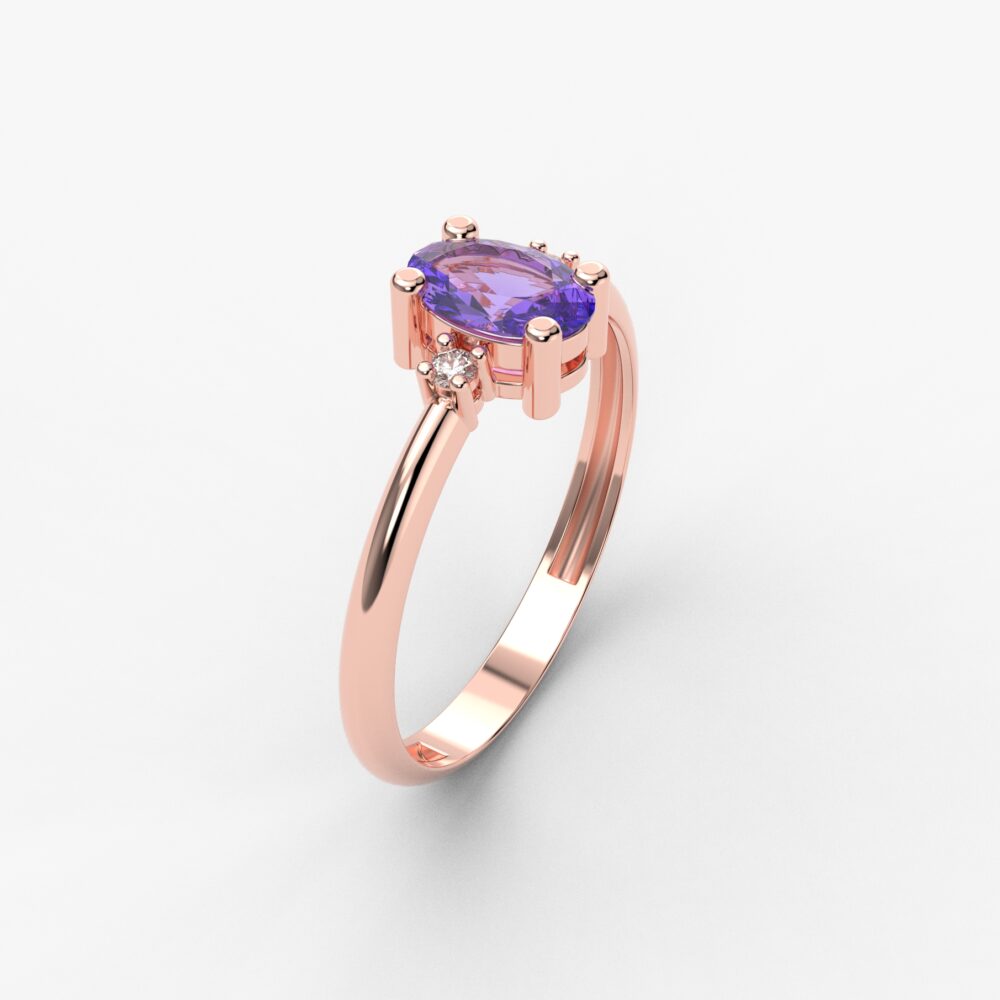 Prsten model 64 od roze zlata sa tanzanitom i cirkonima