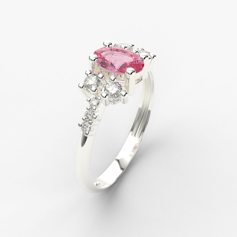 Prsten model 65 od belog zlata sa morganitom i cirkonima