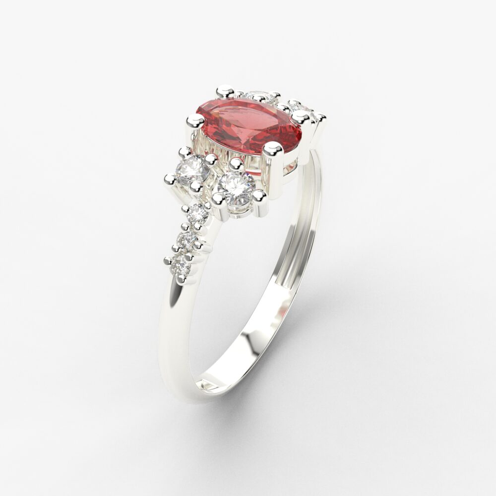 Prsten model 65 od belog zlata sa rubinom i brilijantima
