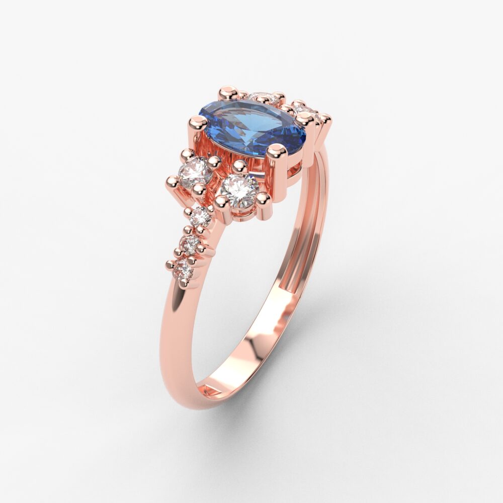 Prsten model 65 od roze zlata sa safirom i brilijantima