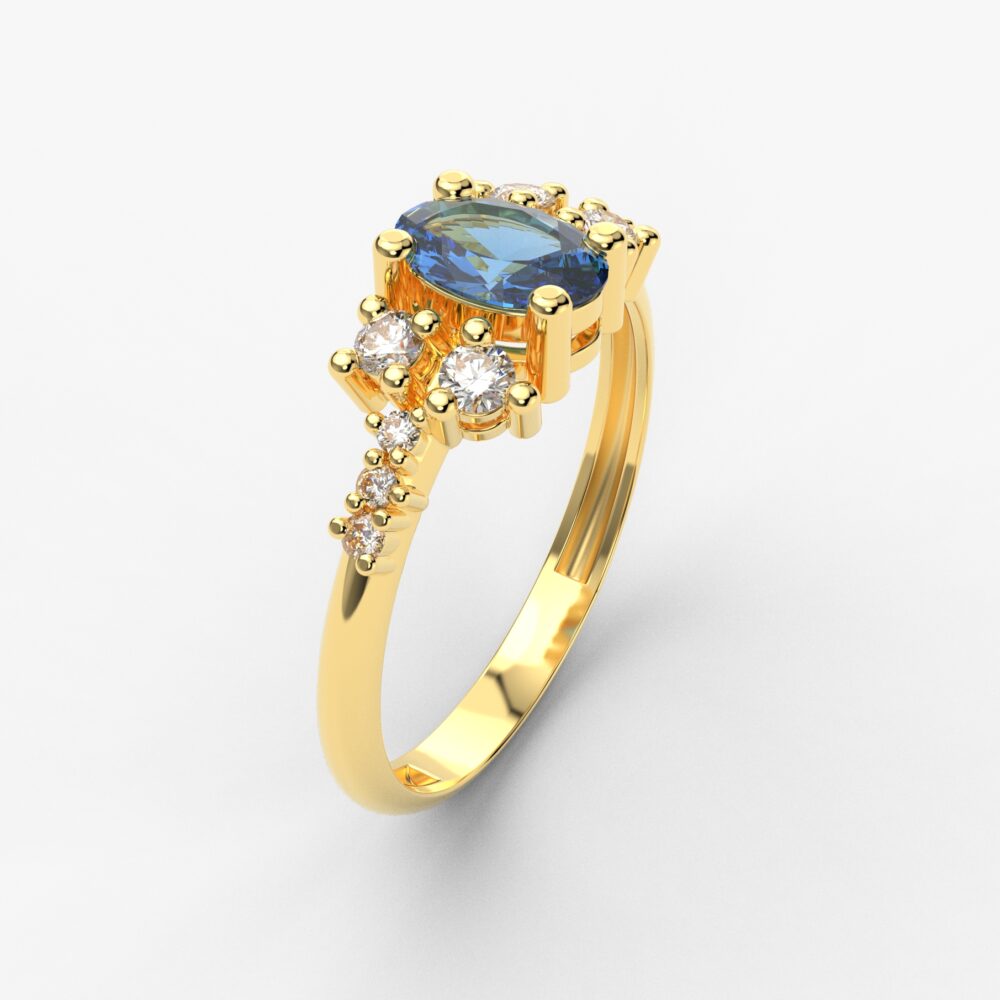 Prsten model 65 od žutog zlata sa safirom i brilijantima