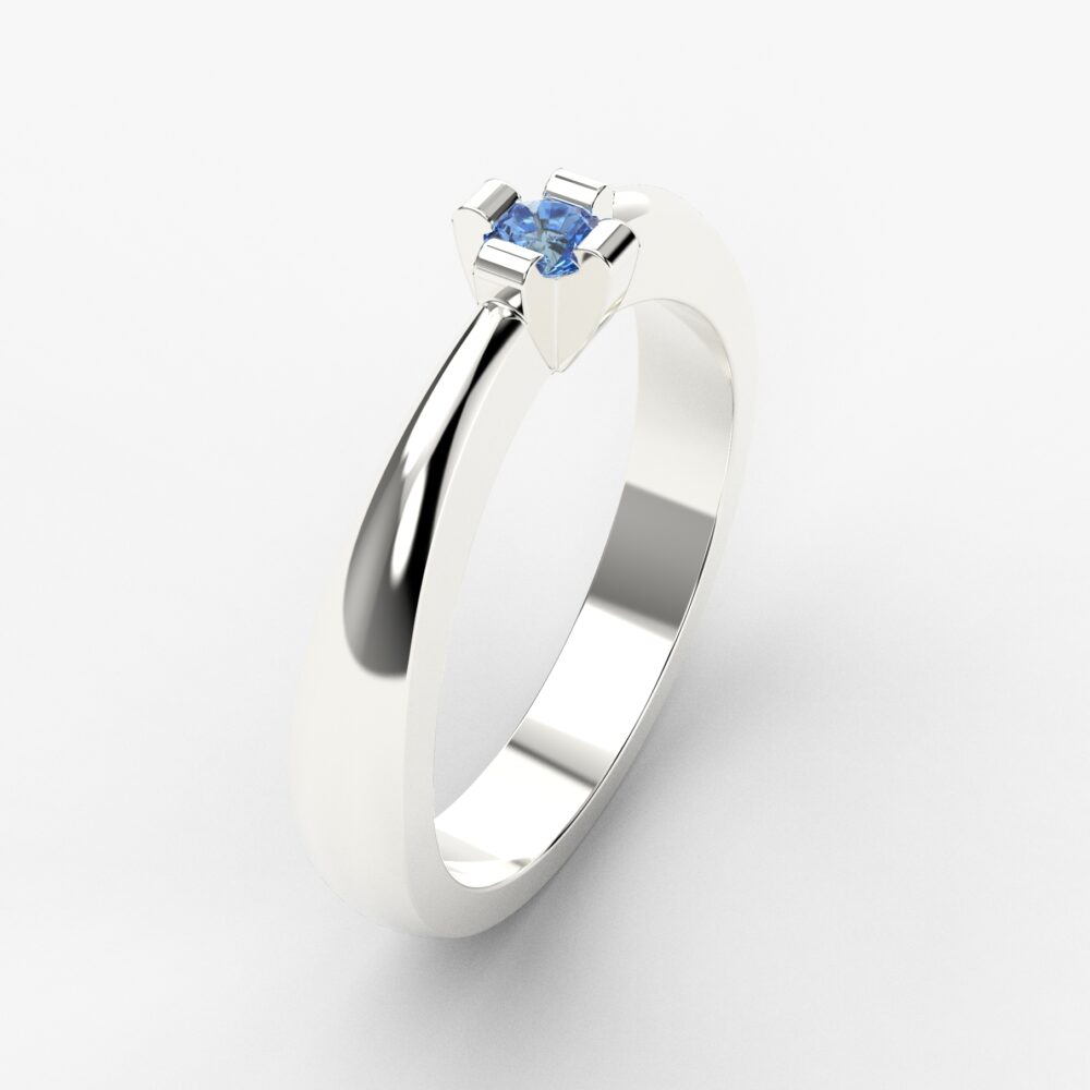 Prsten model 66 od belog zlata sa plavim topazom