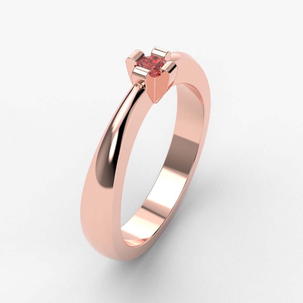 Prsten model 66 od roze zlata sa rubinom