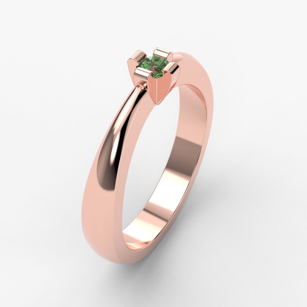 Prsten model 66 od roze zlata sa smaragdom