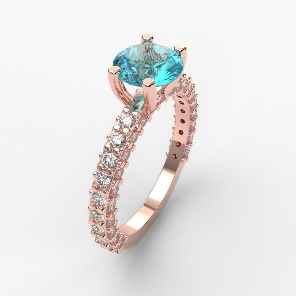 Prsten model 68 od roze zlata sa akvamarinom i brilijantima