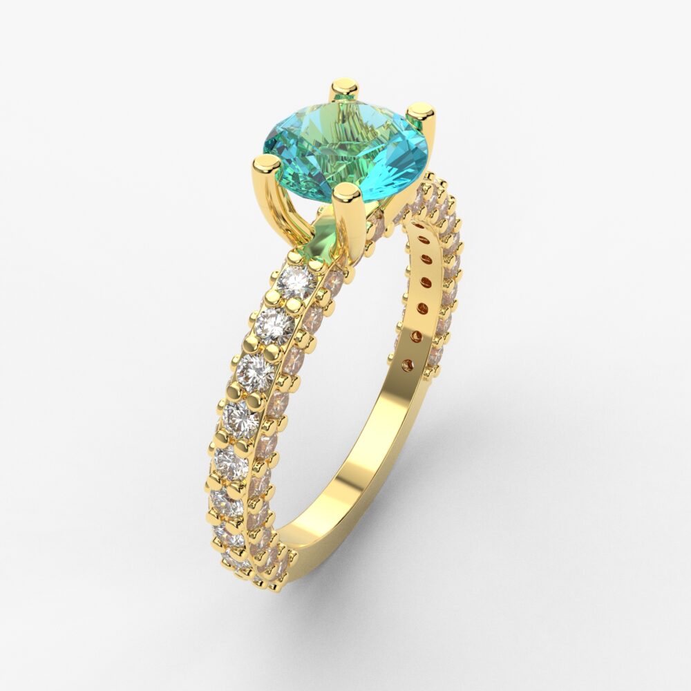 Prsten model 68 od žutog zlata sa akvamarinom i brilijantima