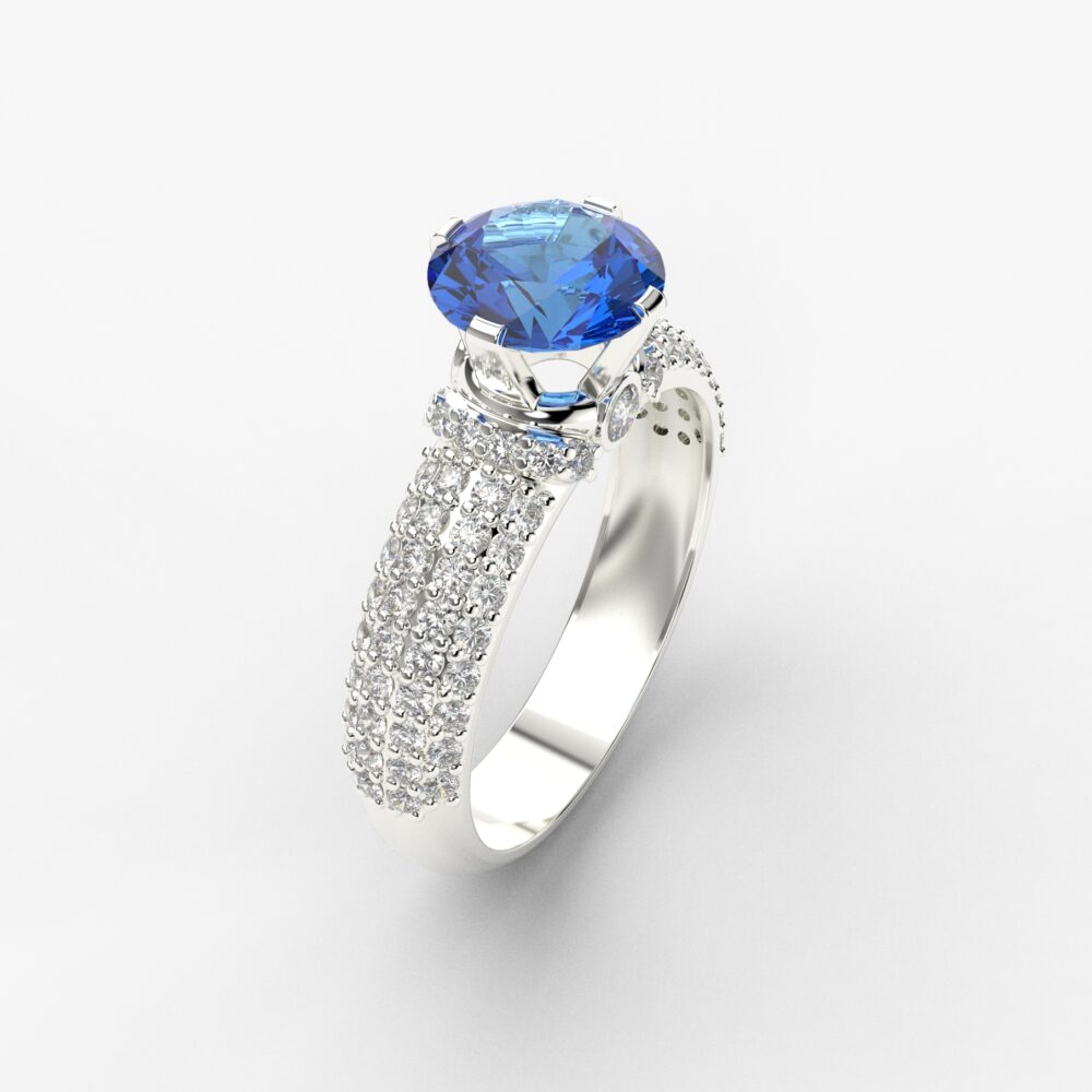 Prsten model 69 od belog zlata sa safirom i cirkonima