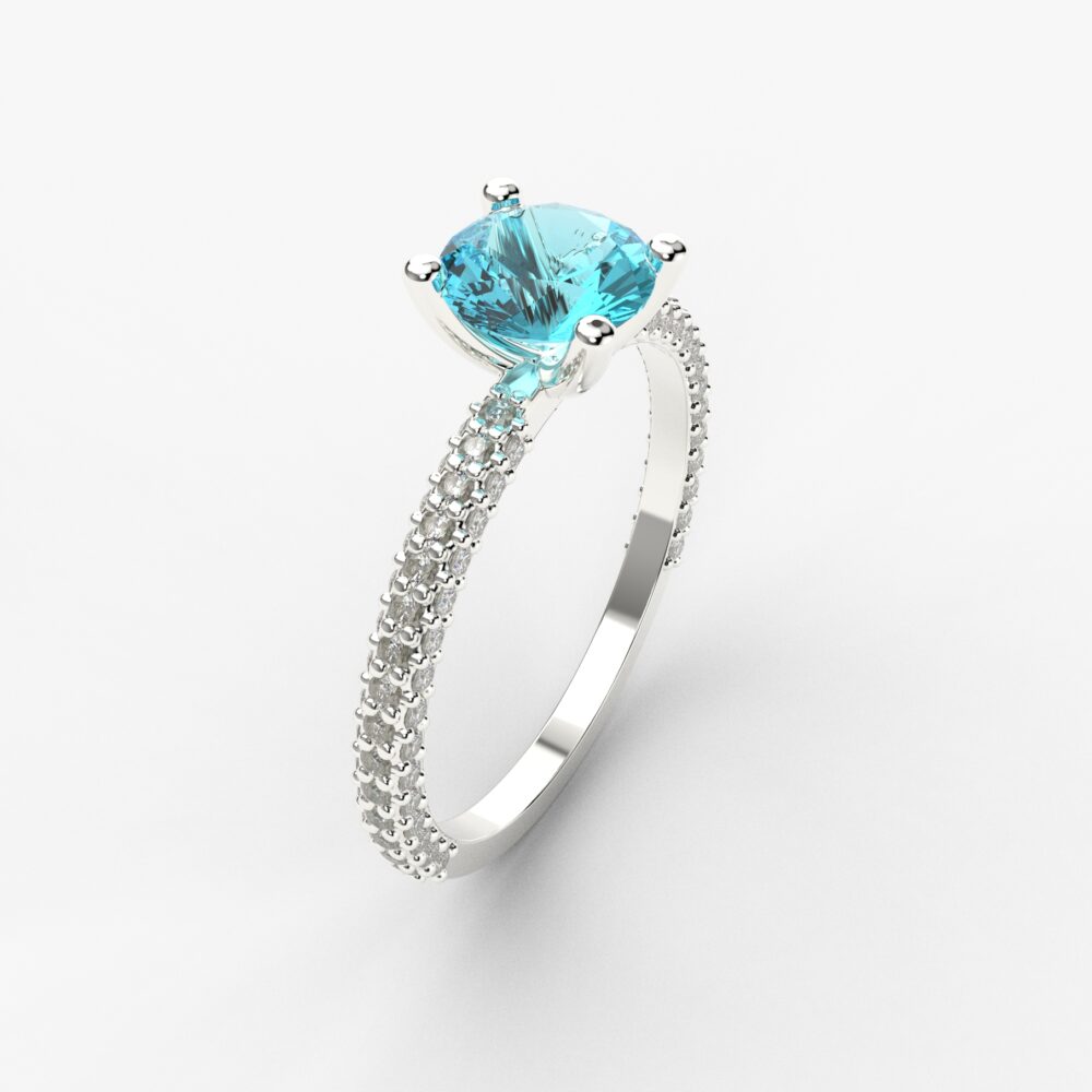 Prsten model 73 od belog zlata sa akvamarinom i cirkonima