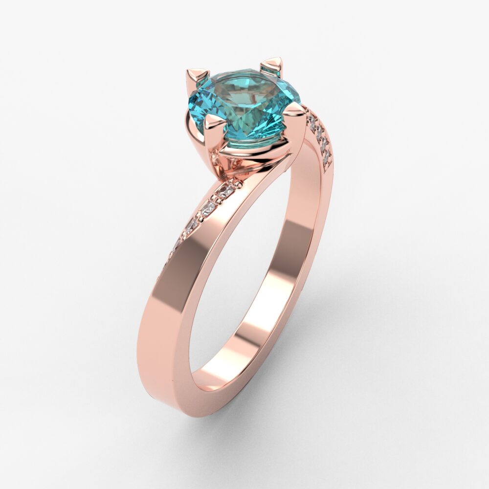 Prsten model 74 od roze zlata sa akvamarinom icirkonima