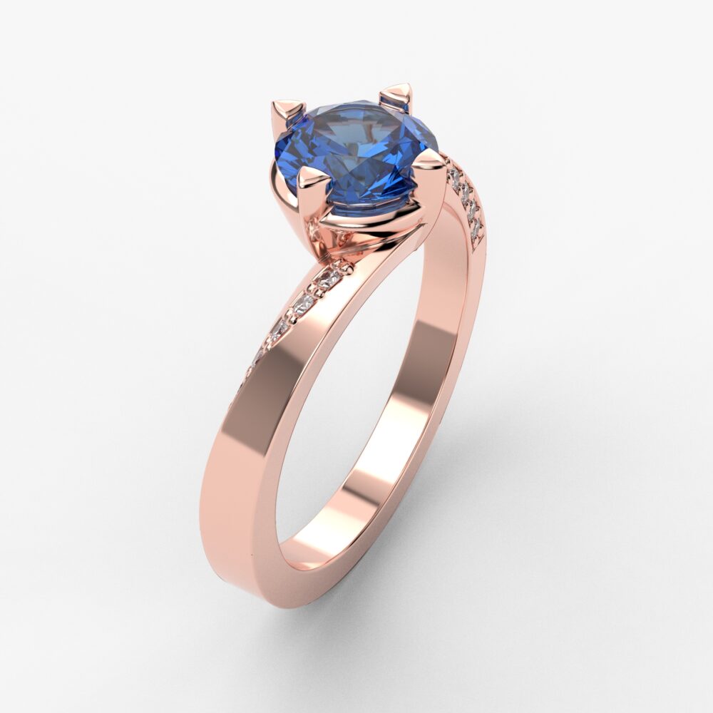 Prsten model 74 od roze zlata sa safirom i cirkonima