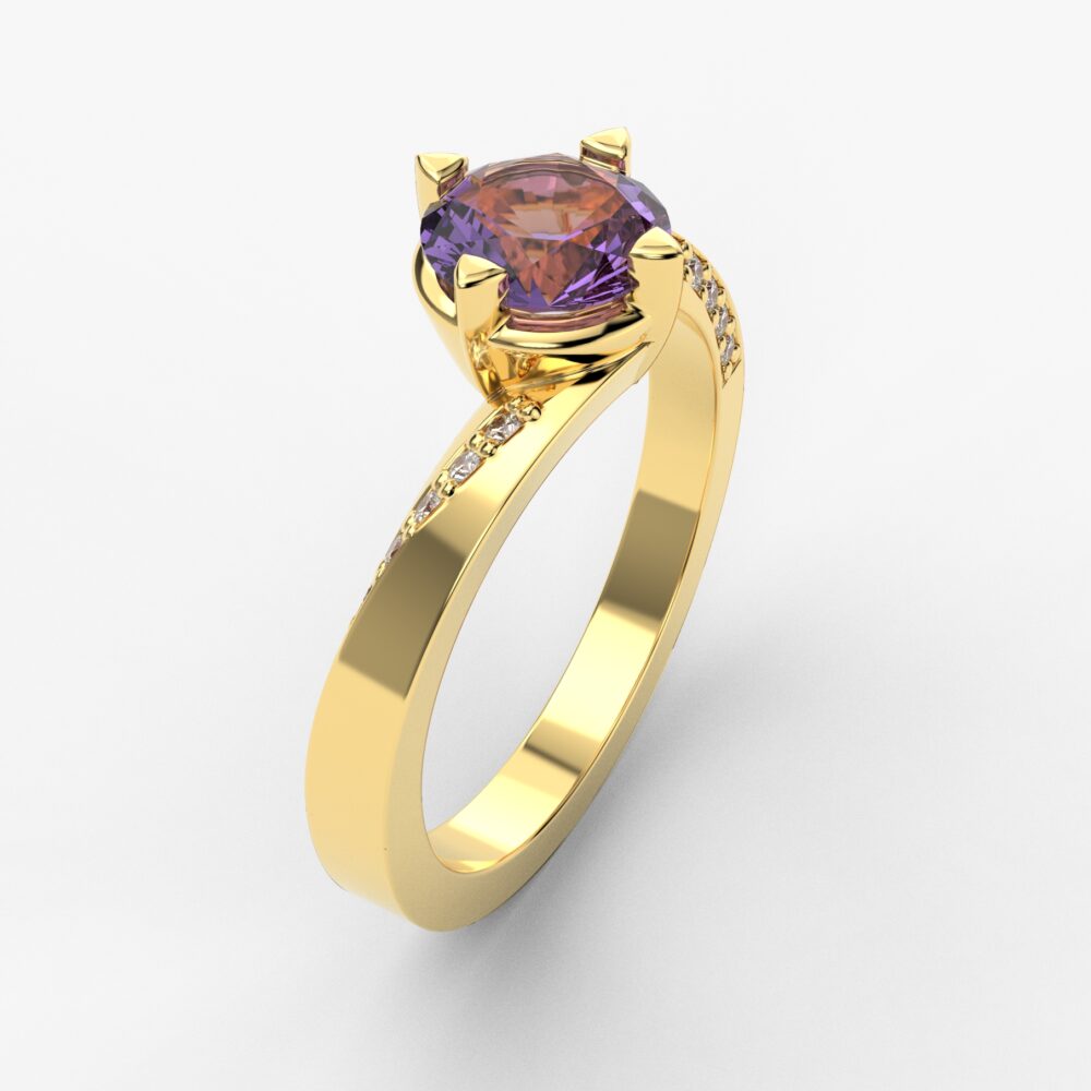 Prsten model 74 od žutog zlata sa ametistom i cirkonima